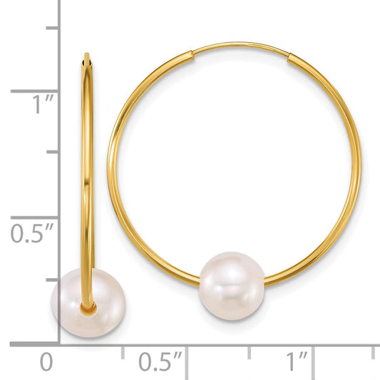 PGE 14k Polished 6-7mm Semi-Round White Freshwater Cultured Pearl Endless Hoop Earrings