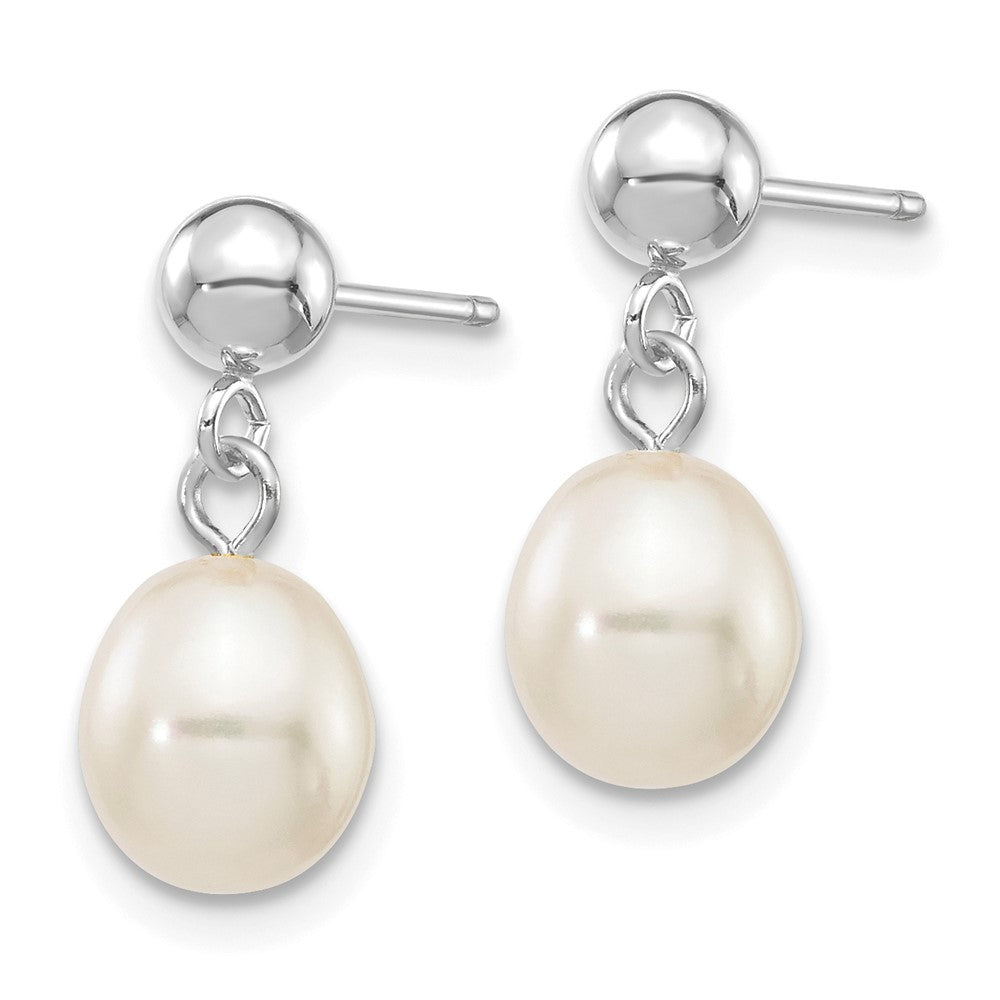 PGE 14k White Gold 6-7mm White Rice Freshwater Cultured Pearl Post Dangle Earrings