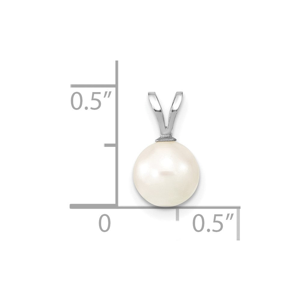 PP 14k White Gold 7-8mm White Round Akoya Saltwater Cultured Pendant