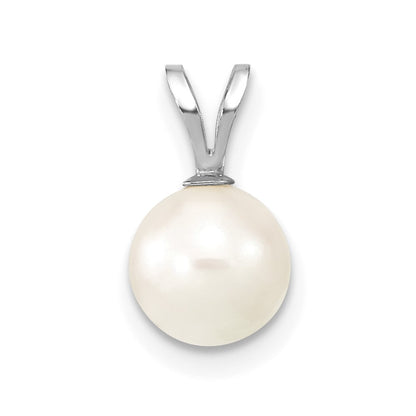 PP 14k White Gold 7-8mm White Round Akoya Saltwater Cultured Pendant
