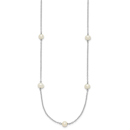 PGN 14k White Gold 5-6mm White Round Freshwater Cultured Pearl 7-station 18 inch Necklace