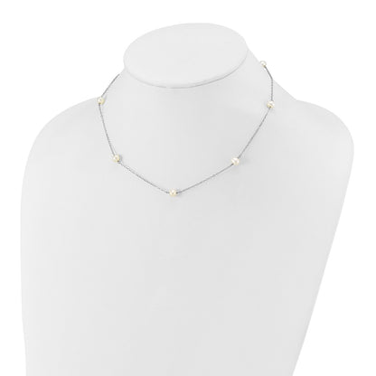 PGN 14k White Gold 5-6mm White Round Freshwater Cultured Pearl 7-Station 16 inch Necklace
