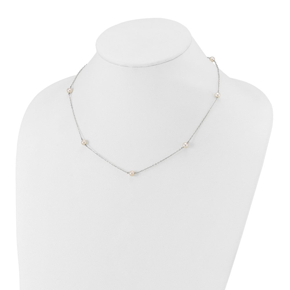 PGN 14k White Gold 5-6mm White Round Freshwater Cultured Pearl 7-station 18 inch Necklace