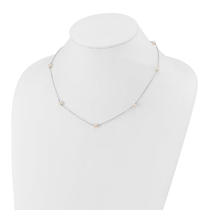 PGN 14k White Gold 5-6mm White Round Freshwater Cultured Pearl 7-station 18 inch Necklace