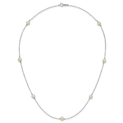 PGN 14k White Gold 5-6mm White Round Freshwater Cultured Pearl 7-station 18 inch Necklace