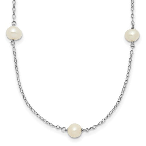 PGN 14k White Gold 5-6mm White Round Freshwater Cultured Pearl 7-station 18 inch Necklace