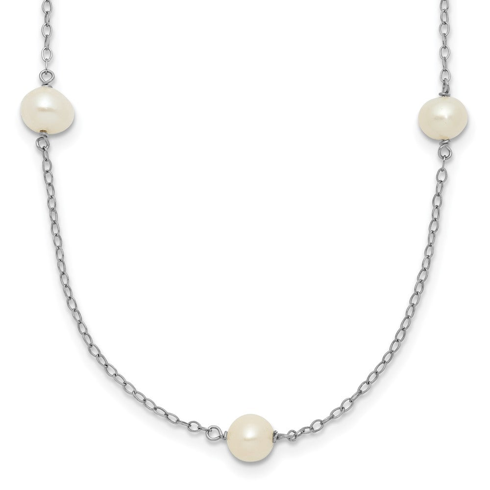 PGN 14k White Gold 5-6mm White Round Freshwater Cultured Pearl 7-station 18 inch Necklace