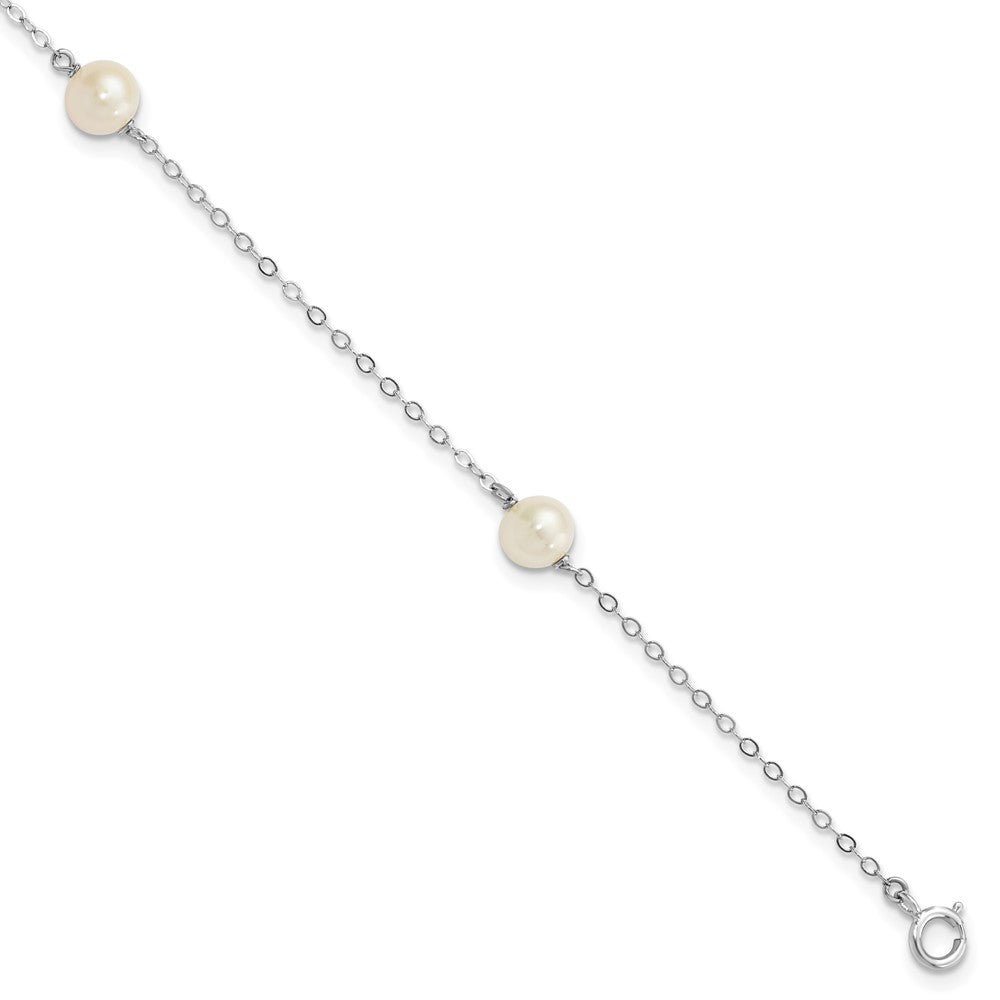 PGB 14k White Gold 5-6mm White Round Freshwater Cultured Pearl 3-Station 7.25 inch Bracelet