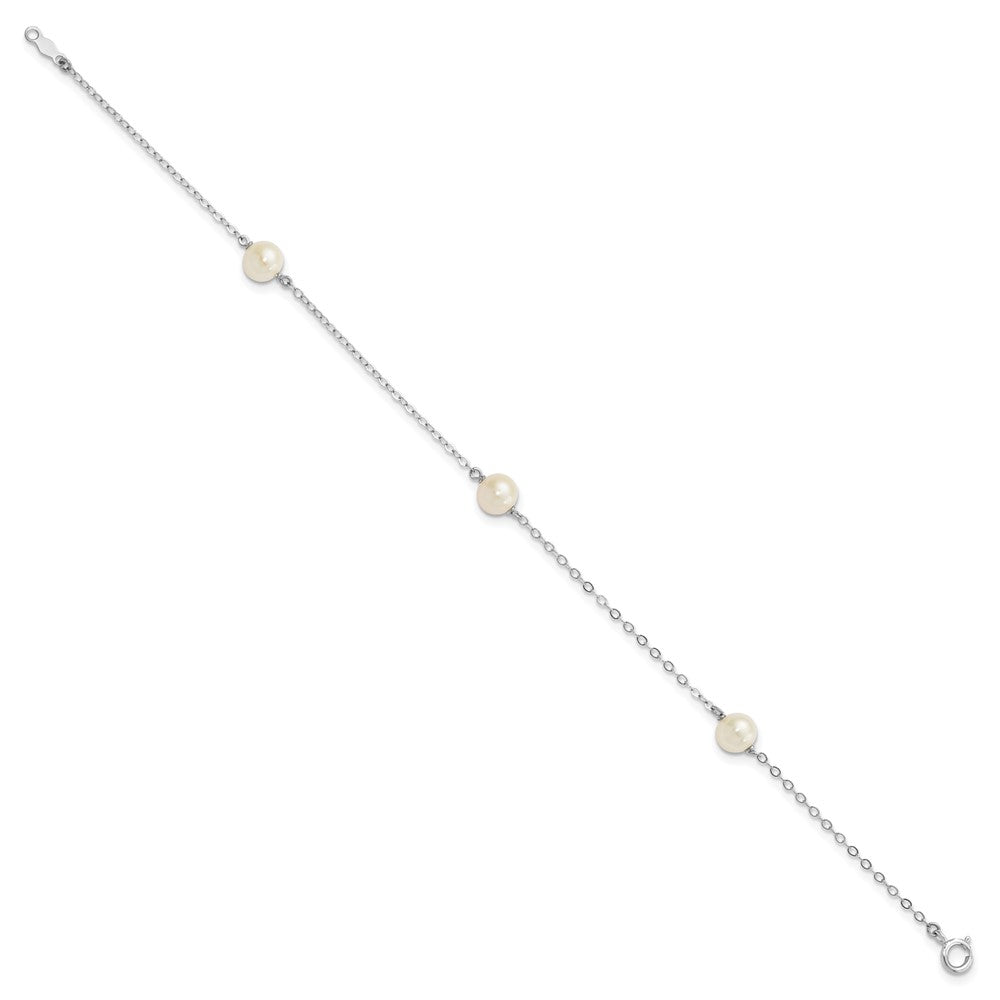 PGB 14k White Gold 5-6mm White Round Freshwater Cultured Pearl 3-Station 7.25 inch Bracelet