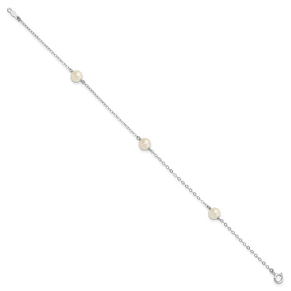 PGB 14k White Gold 5-6mm White Round Freshwater Cultured Pearl 3-Station 7.25 inch Bracelet