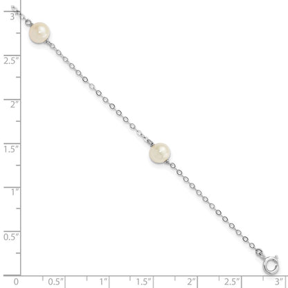 PGB 14k White Gold 5-6mm White Round Freshwater Cultured Pearl 3-Station 7.25 inch Bracelet