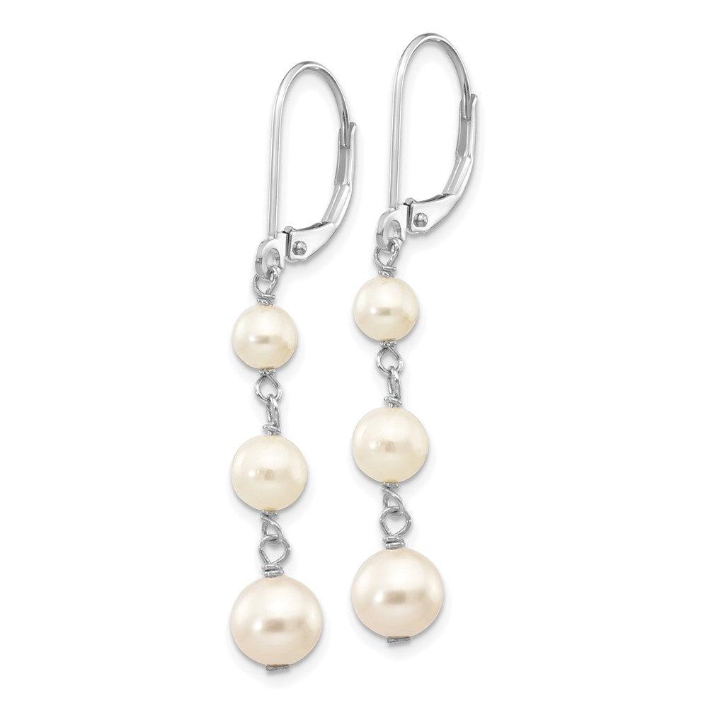 PGE 14k White Gold 4-6mm White Semi-Round Freshwater Cultured Pearl Dangle Leverback Earrings