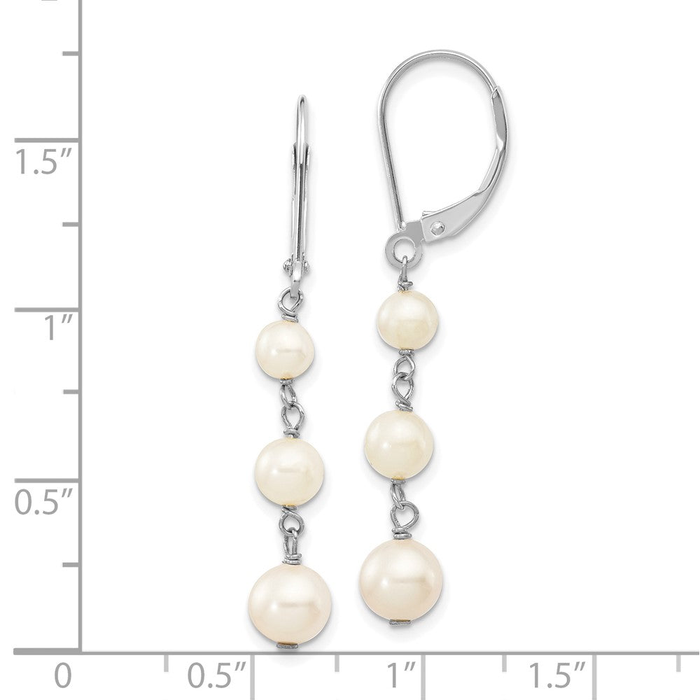 PGE 14k White Gold 4-6mm White Semi-Round Freshwater Cultured Pearl Dangle Leverback Earrings