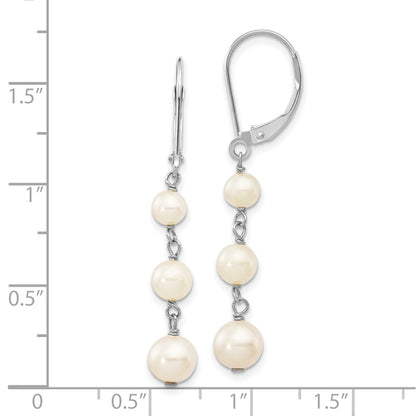 PGE 14k White Gold 4-6mm White Semi-Round Freshwater Cultured Pearl Dangle Leverback Earrings