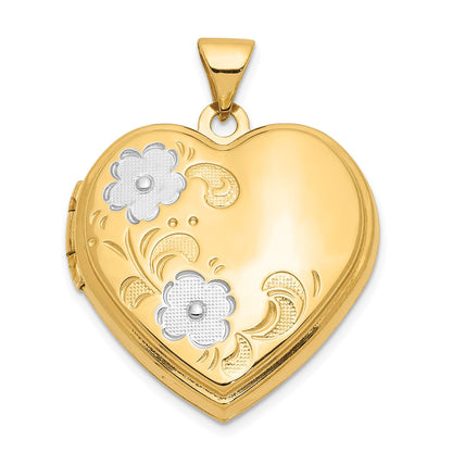 14ky w/ White Rhodium Floral Heart Locket