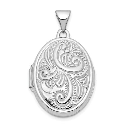 14k White Gold Scroll Design Domed Oval Locket