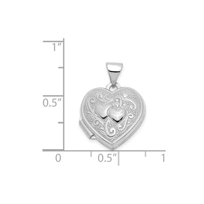 14k White Gold Double Heart Locket