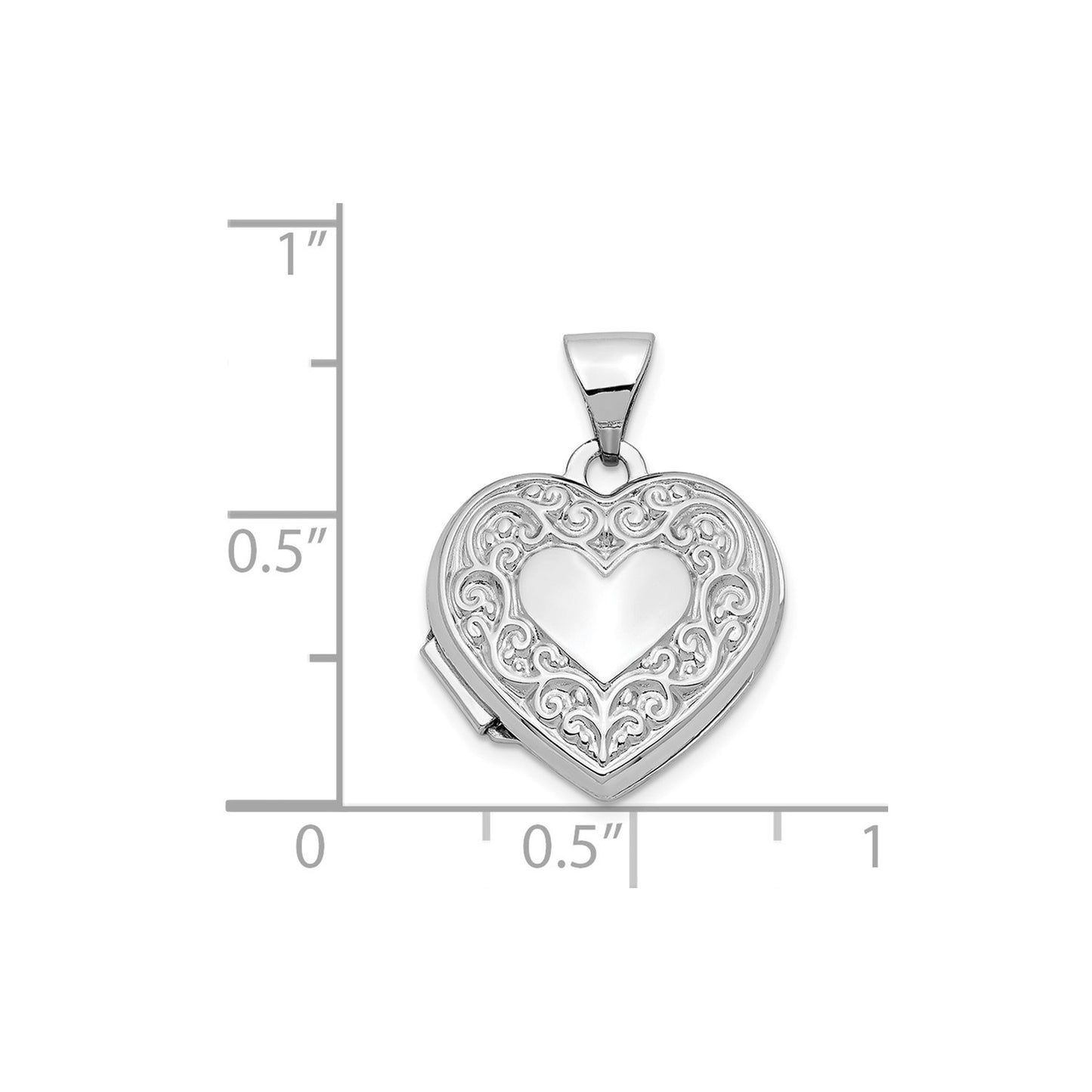 14k White Gold Scroll Pattern Heart Locket