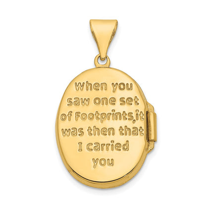 GL 14k with White Rhodium Footprints Poem on Reverse 17mm Oval Locket
