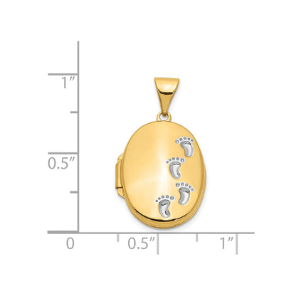 14k Yellow Gold White Rhodium-plated Footprints Locket