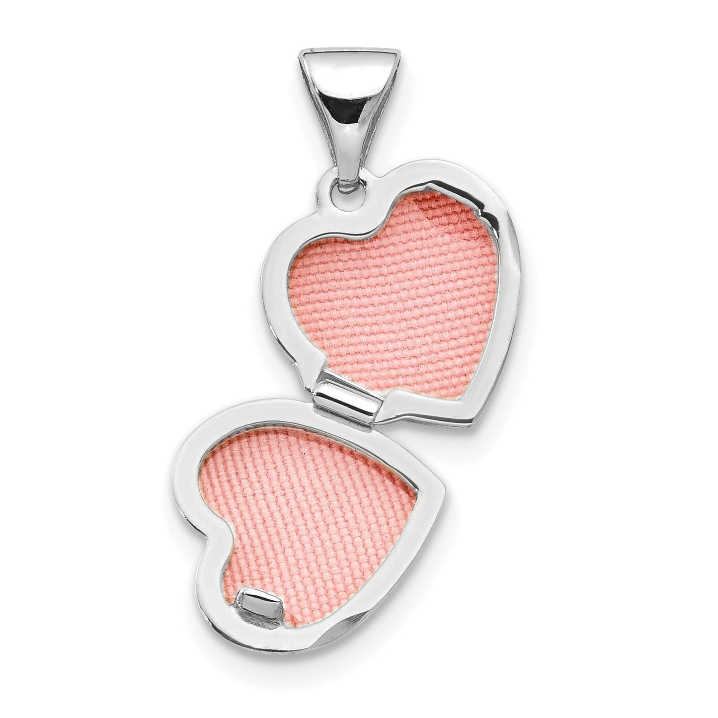 14k White Gold Polished Heart-Shaped Floral Locket