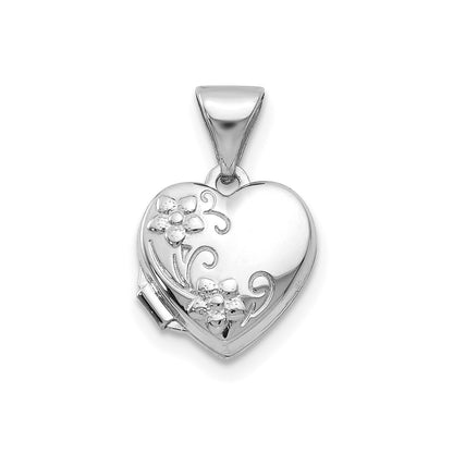 14k White Gold Polished Heart-Shaped Floral Locket