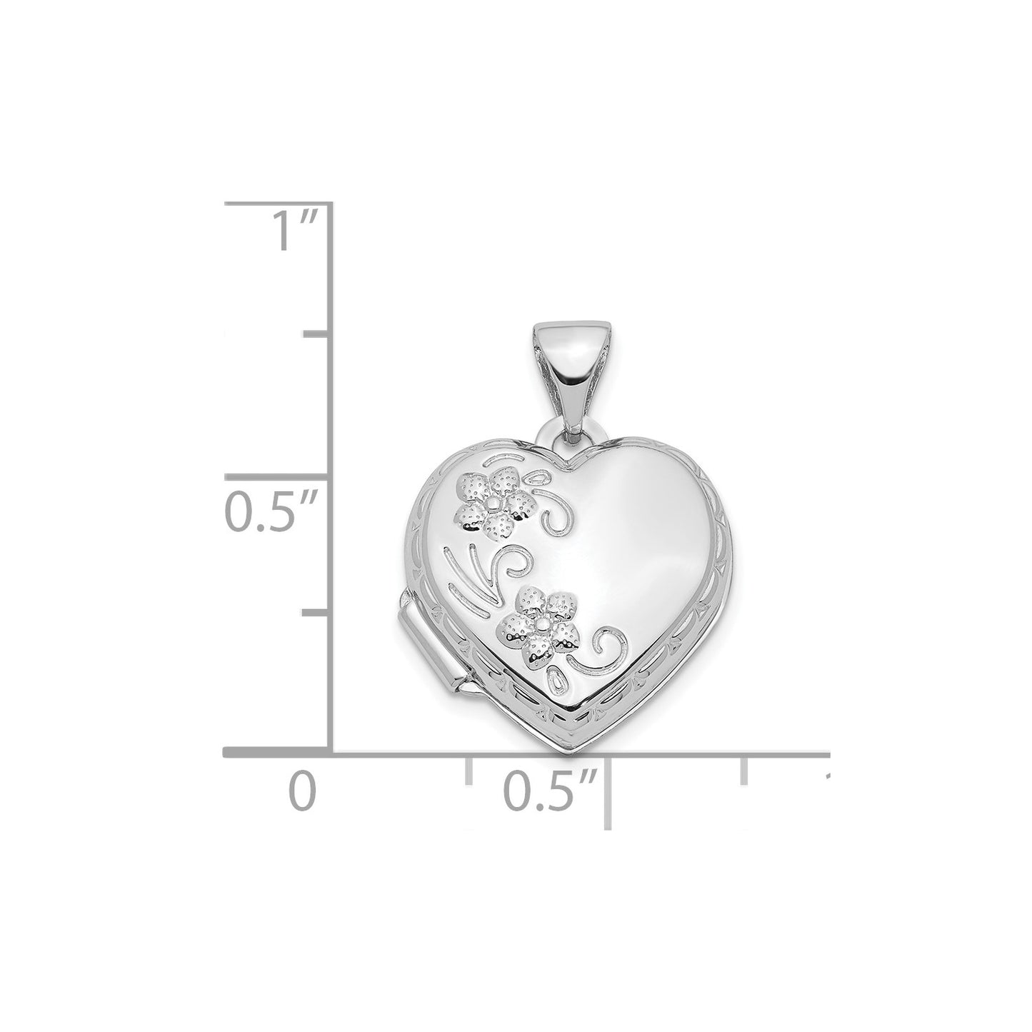 14k White Gold Polished Reversible Floral Heart Locket