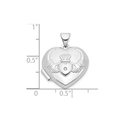 14k White Gold Diamond Heart Claddagh Locket