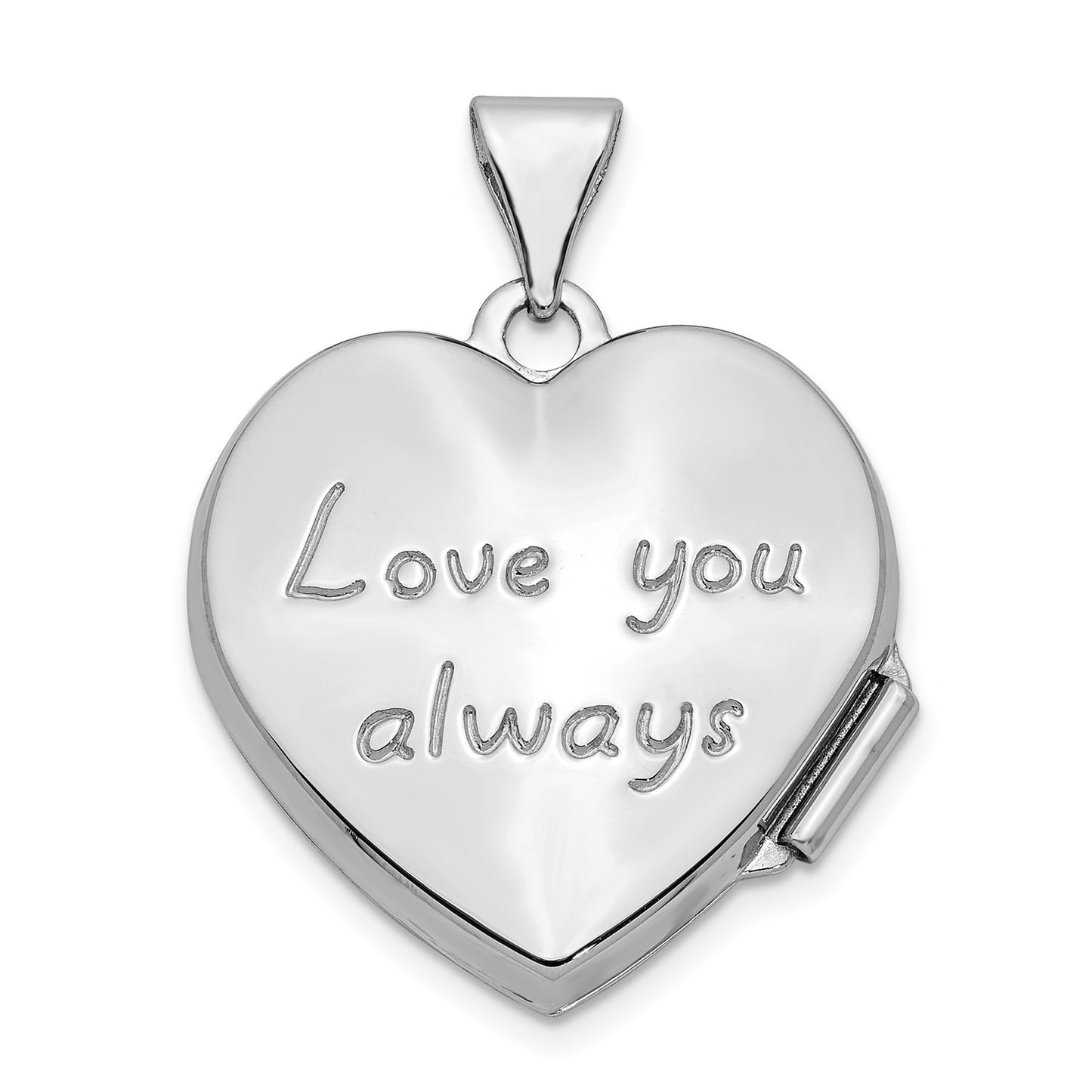 14k White Gold Scrolled Love You Always Heart Locket