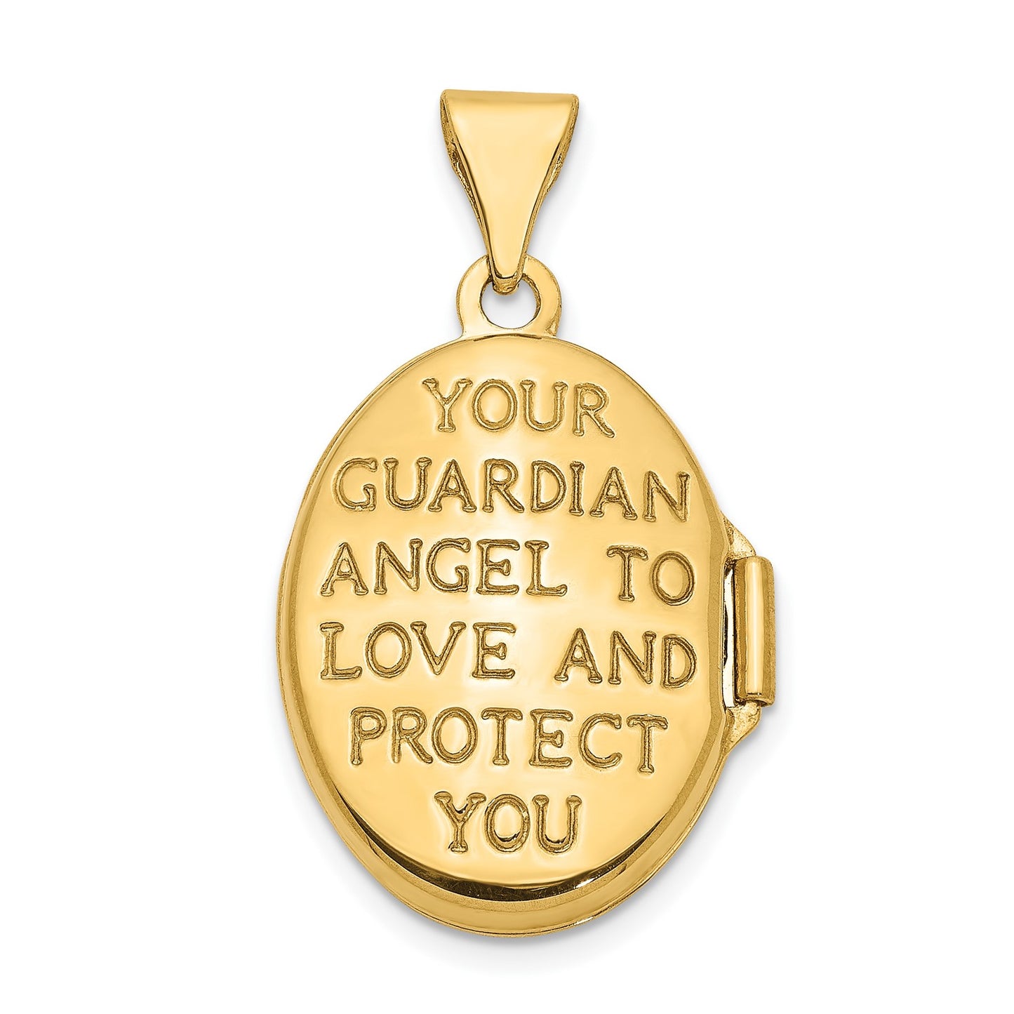 GL 14ky w/ White Rhodium 17mm Guardian Angel Oval Locket