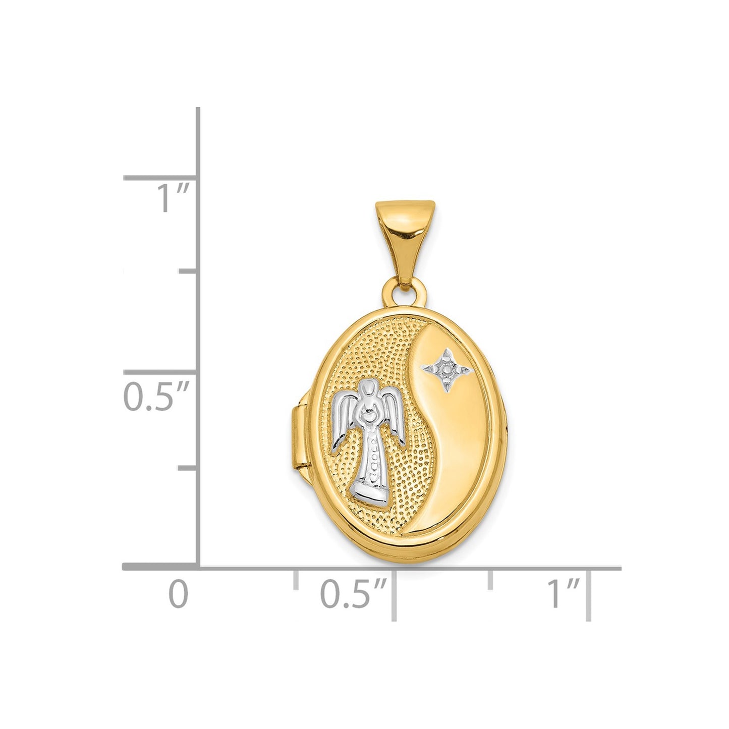 GL 14ky w/ White Rhodium 17mm Guardian Angel Oval Locket