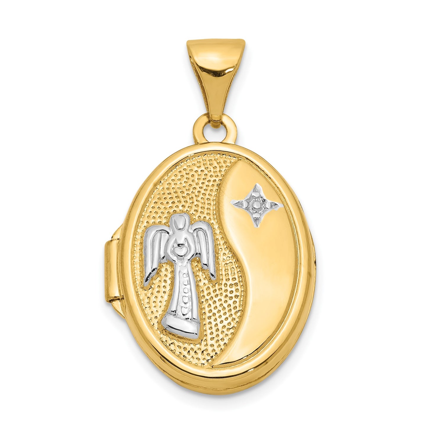 GL 14ky w/ White Rhodium 17mm Guardian Angel Oval Locket