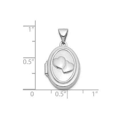 14k White Gold 17mm Double Hearts Oval Locket