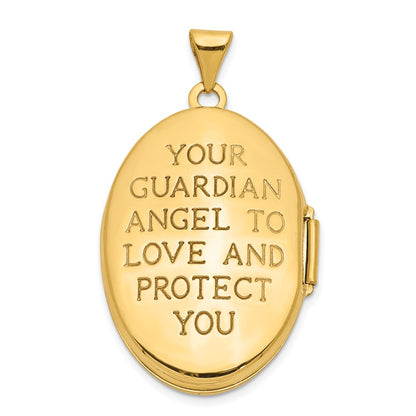 GL 14k with White Rhodium Diamond Guardian Angel with Poem on Reverse 26mm Oval Family Locket