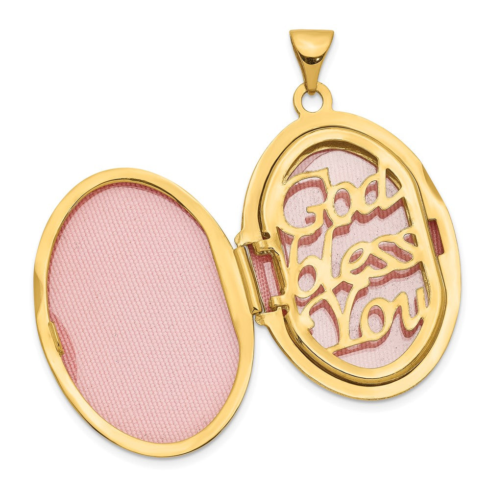 GL 14k with White Rhodium Diamond Guardian Angel with Poem on Reverse 26mm Oval Family Locket