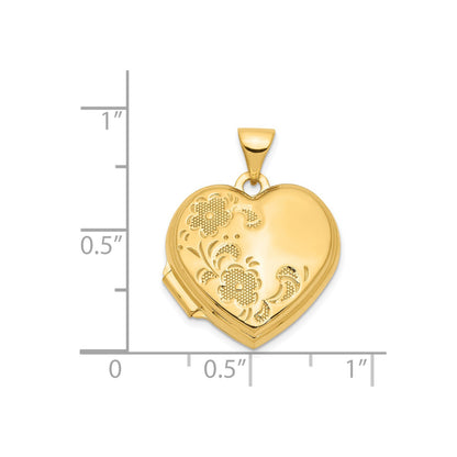 14K 18mm Polished Heart-Shaped Floral Locket