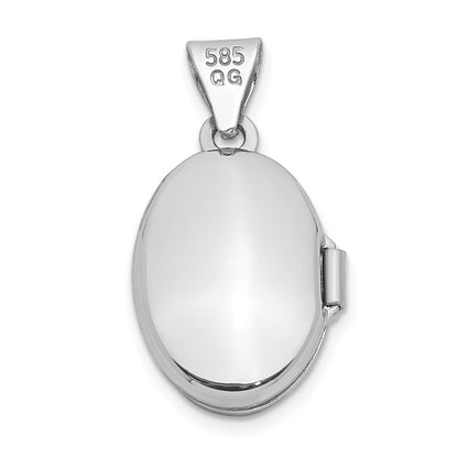 14k White Gold 13mm Oval Plain Assembled Locket