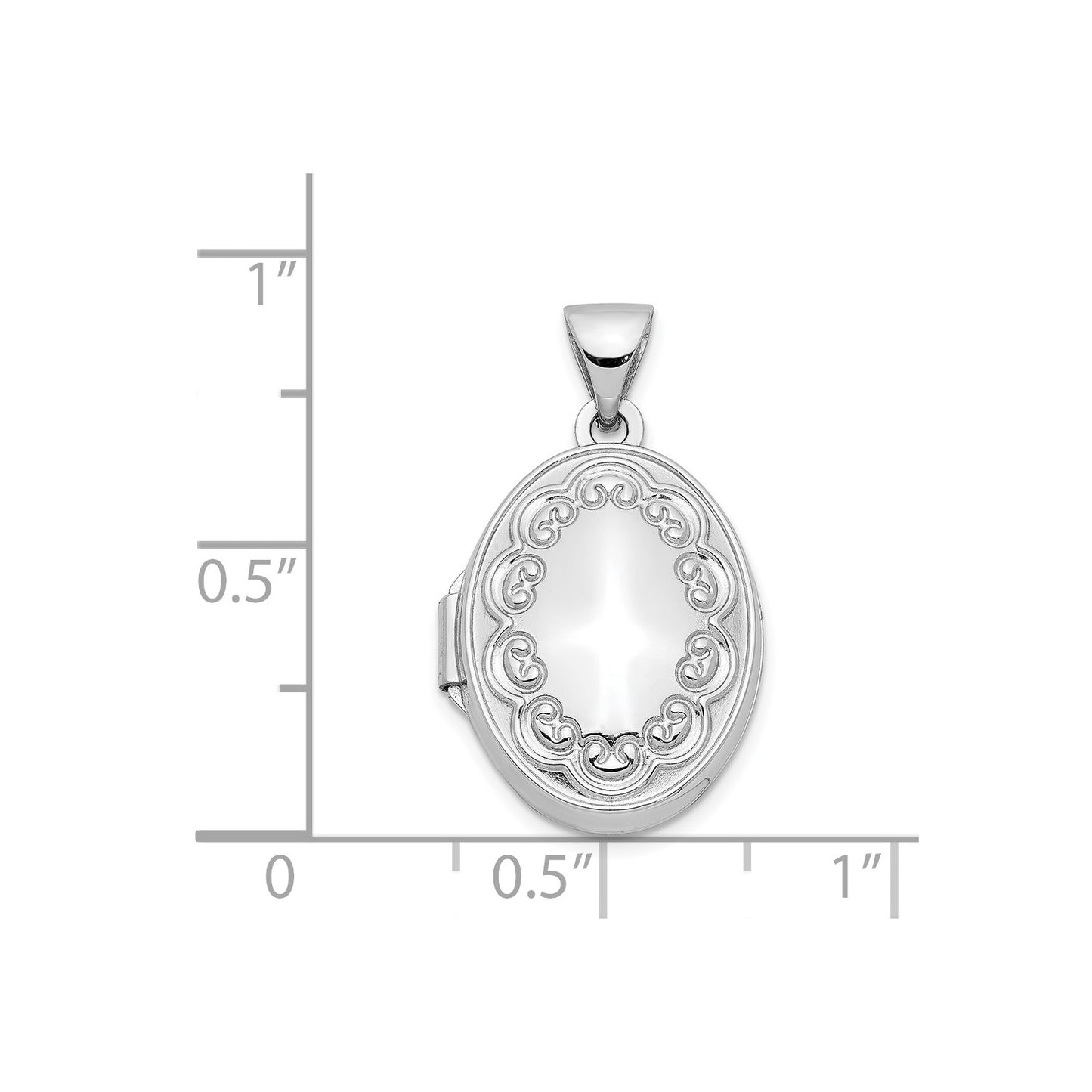 14K White Gold 17mm Oval Embossed Border Locket