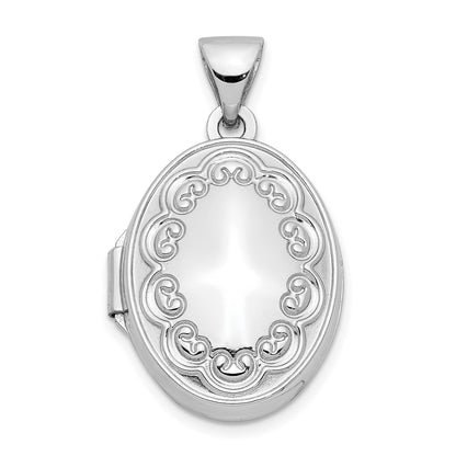 14K White Gold 17mm Oval Embossed Border Locket