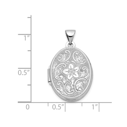 14k White Gold 21mm Oval Floral Scroll Border Locket