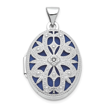 14K White Gold 21mm Diamond Vintage Oval Locket