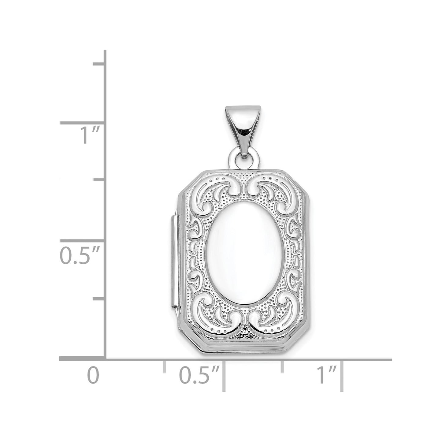 14K White Gold 20mm Book Scroll Border Locket