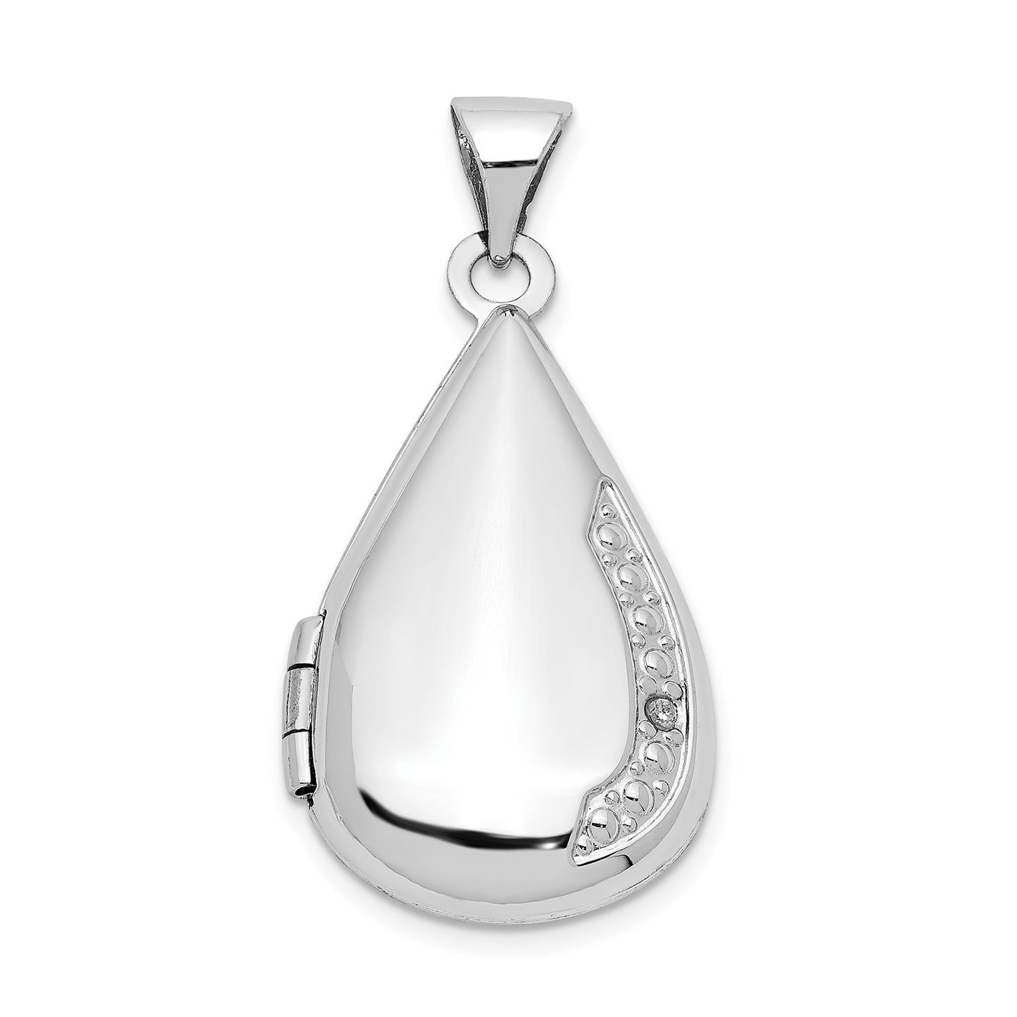 14K White Gold 21mm Tear Drop Diamond Locket