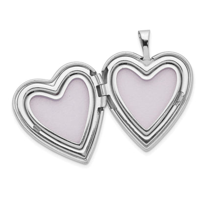 14K White Gold Diamond Side Swirl Edge 20mm Heart Locket