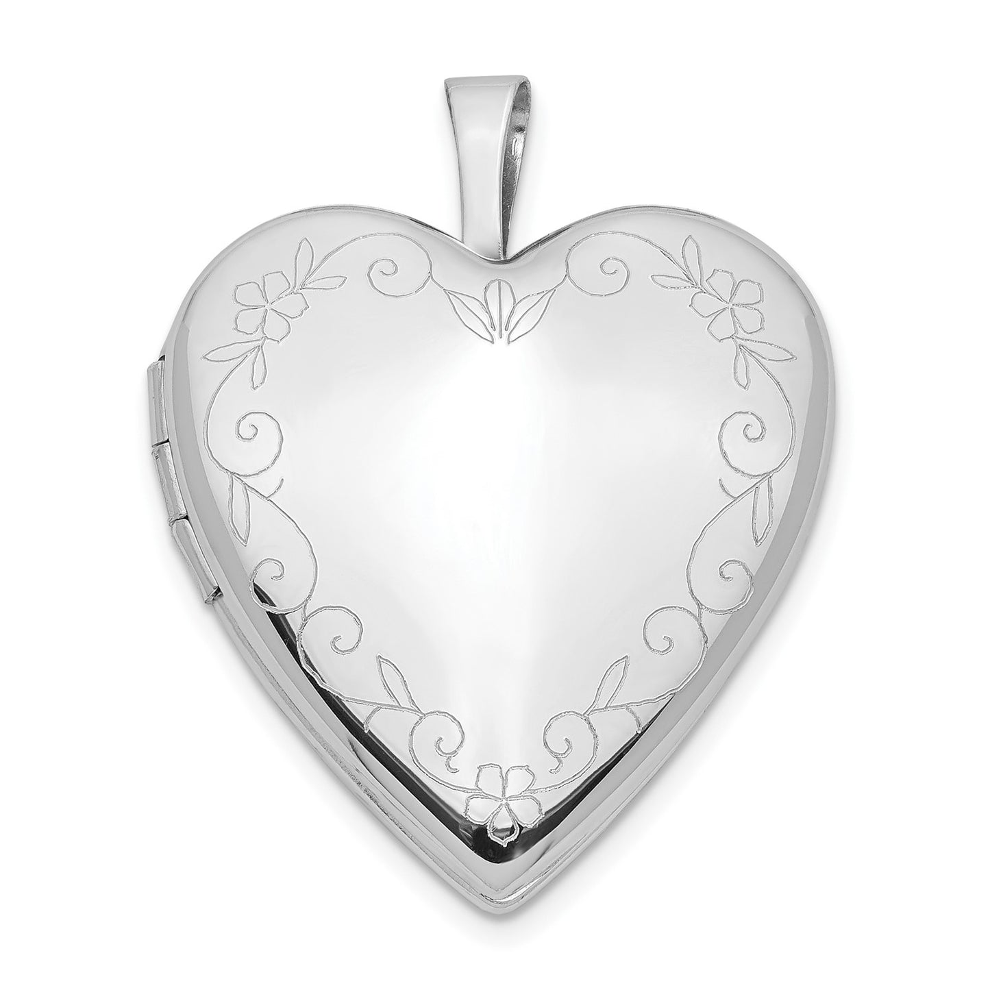 14K 20mm White Gold Flower Vine Border Heart Locket