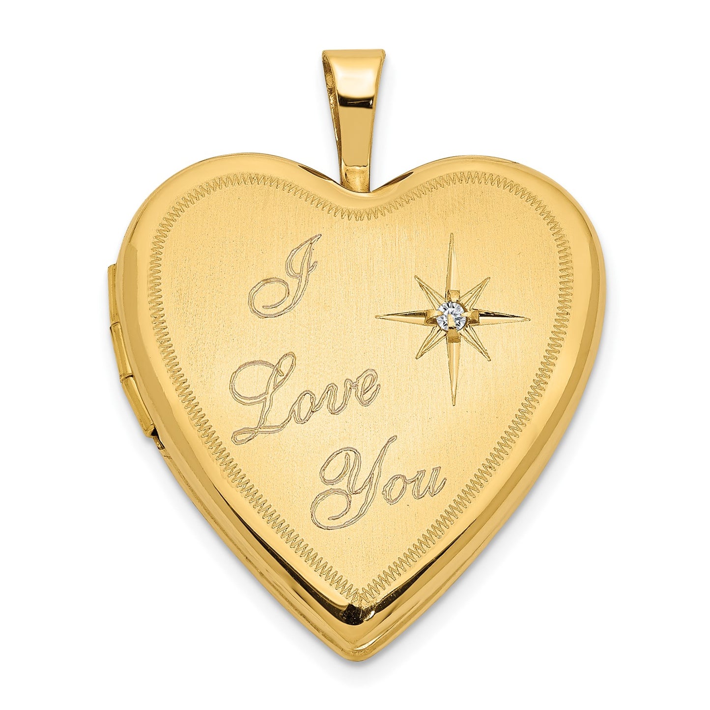 14K 20mm Diamond Satin I LOVE YOU Heart Locket