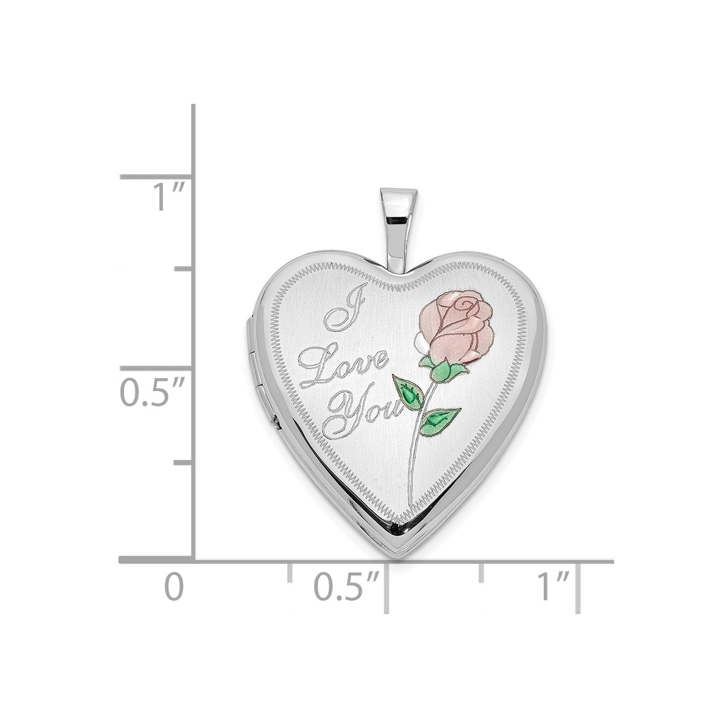 14K 20mm White Gold Enamel Rose I LOVE YOU Heart Locket