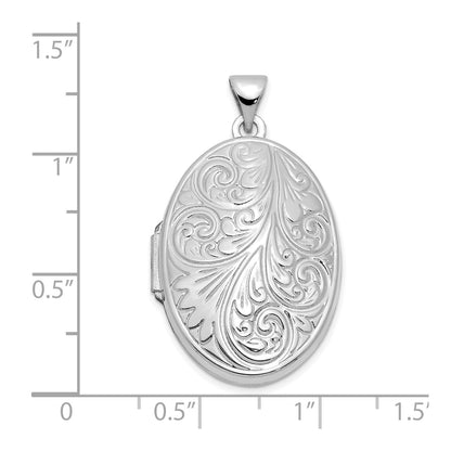 14k White Gold Scroll Oval Locket