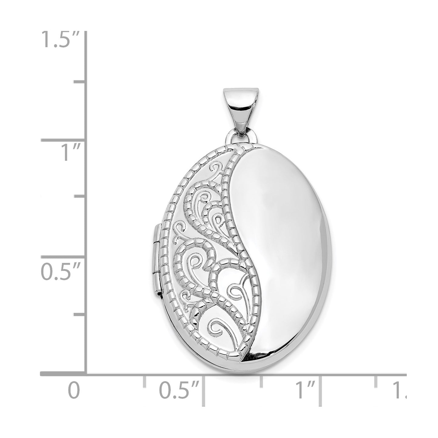 14k White Gold 26mm 1/2 Hand Engraved Scroll Oval Locket