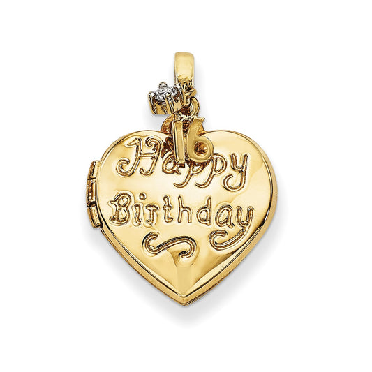 14k 15mm Heart Happy 16th Birthday with CZ Locket